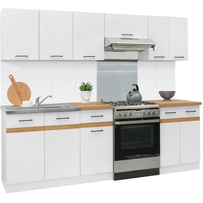 JUNONA Cuisine complète 240cm - 7 élements - Plan de travail inclus - Blanc brillant