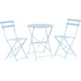 Ensemble de jardin bistrot 2 personnes - Table ronde 60 cm avec 2 chaises - Acier thermolaqué - Bleu-0