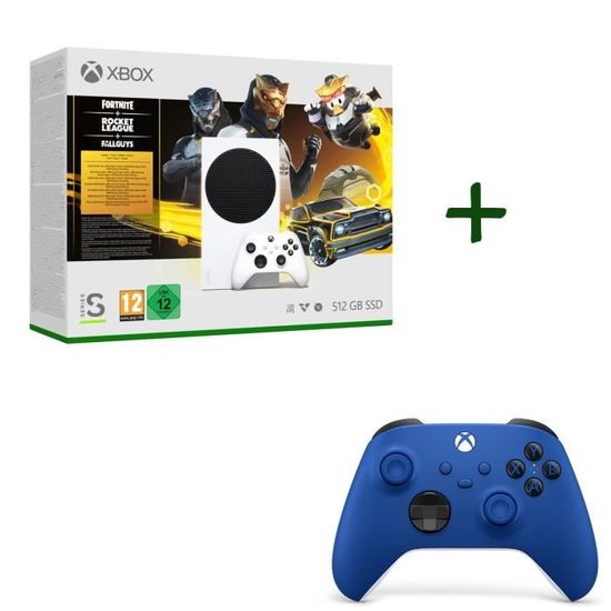 Xbox Series S - Edition Chasseur Doré - 512Go + 2ème manette Xbox Series sans fil nouvelle génération - Shock Blue (Bleu)