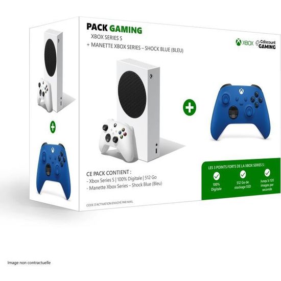 Pack Xbox : Console Xbox Series S - 512Go + 2ème manette Xbox Series sans fil nouvelle génération - Shock Blue (Bleu)