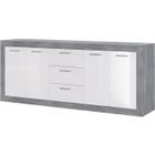 BRAND STONE Buffet 4 portes 3 tiroirs - Décor béton et blanc - L 206 x P 45 x H 83,4 cm