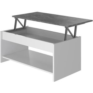 TABLE BASSE Table basse - Blanc et gris béton - Relevable - L 