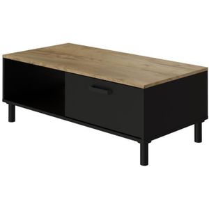 TABLE BASSE OXFORD Table Basse décor noir et chêne - Style industriel - L 100 x P 55 x H 40 cm