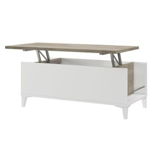 TABLE BASSE Table basse avec plateau relevable - Blanc/Chêne - L 100 x P 50/72 x H 42/55 cm - EVAN