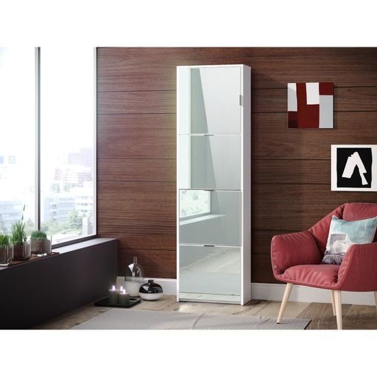 Meuble à chaussures blanc avec miroir L 25 cm RIMINI Cdiscount Maison