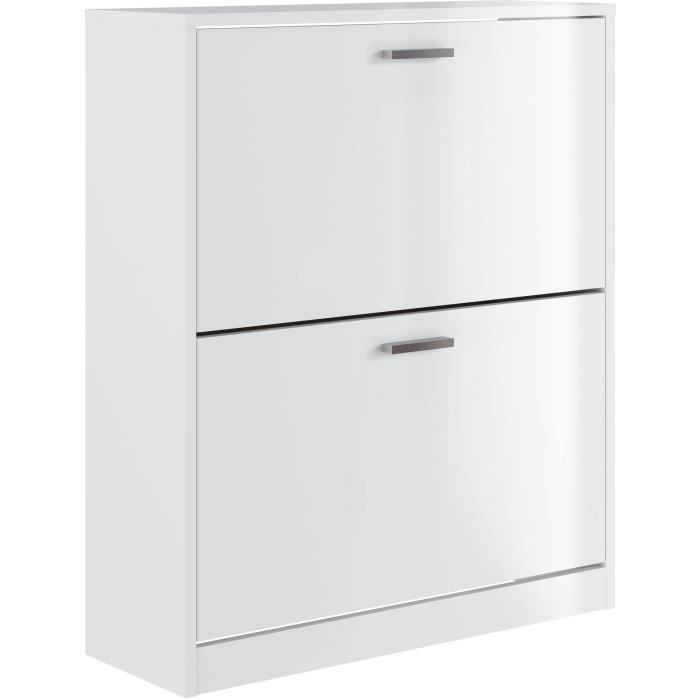Meuble à chaussures 2 portes - Mélaminé blanc - 15 paires - L74 x P25 x H88 cm TIKA