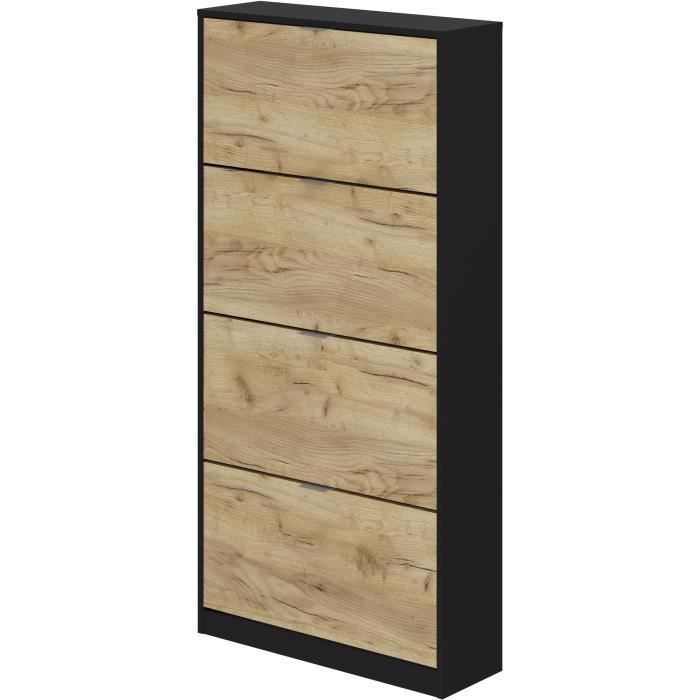 Meuble à chaussures - 4 portes - Chêne noir - 75x24x154 cm - Leona