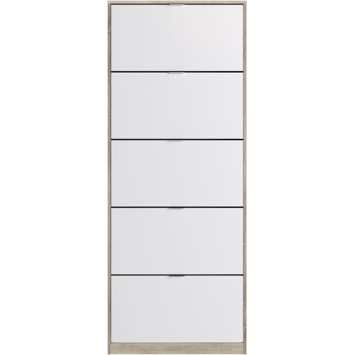 Meuble à chaussures - 5 Portes - Chêne et blanc - 75x24x190 cm - Leona