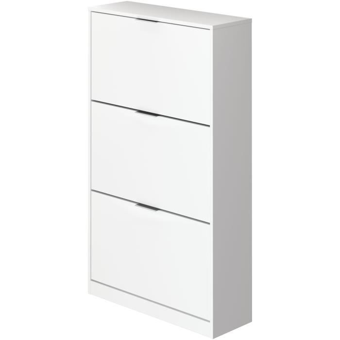 Meuble à chaussures 3 portes Mélaminé blanc 24 paires L75 x P25 x