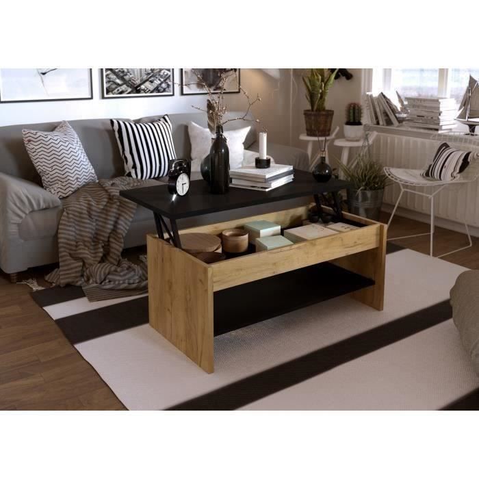 Beliwin Table basse avec plateau relevable Blanc Hauteur réglable 2 parties Surface supérieure pour salon et bureau