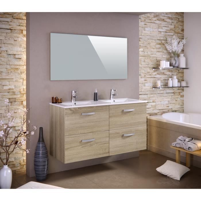 Terra Ensemble Salle De Bain Double Vasque Avec Miroir L 120 Cm Decor Chene Cdiscount Maison