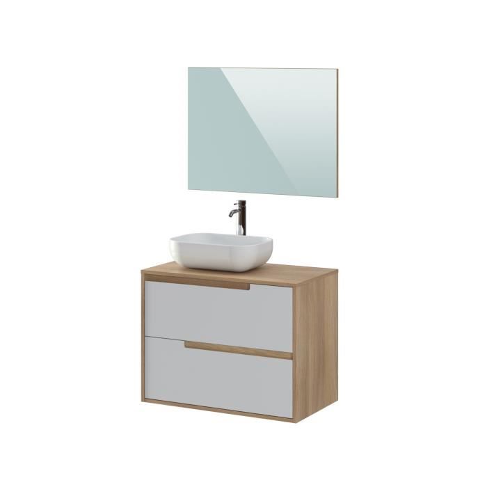 Meuble Salle De Bain Avec Vasque Miroir 2 Tiroirs Decor Chene Et Banc L 80 X P 46 X H 75 Cm Lena Cdiscount Maison