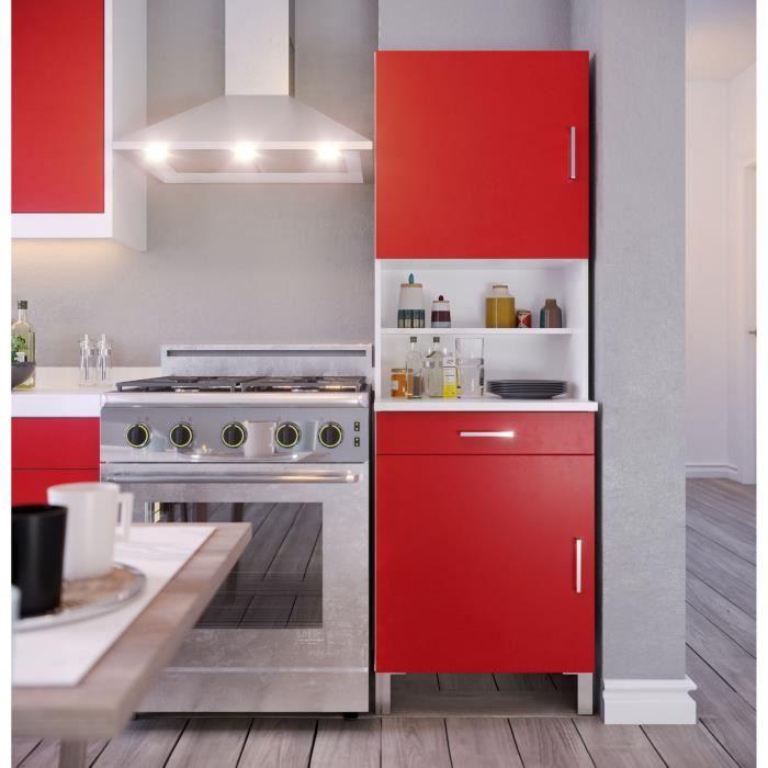 Eco Buffet De Cuisine L 60 Cm Rouge Et Blanc Mat Cdiscount Maison