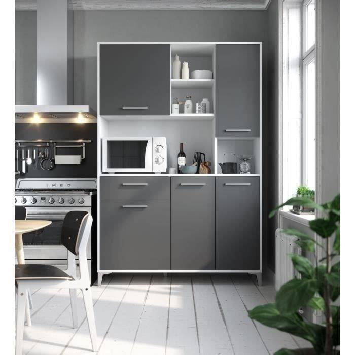 buffet de cuisine - gris mat - style contemporain - 5 portes - eco - l 120 x p 40 x h 178 cm