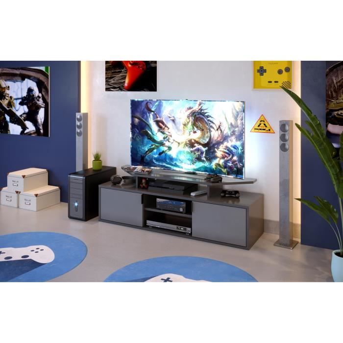 Meuble TV Gaming 2 portes - Gris foncé et clair - L 140 x P 40 x H 45 cm -  Cdiscount Maison