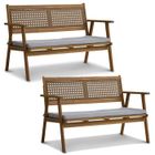 BOCARNEA Salon de jardin LIANZA - 4 places - Acacia et cannage en résine tressée - L121 x H71 x P78 cm - Lot de 2 banquettes