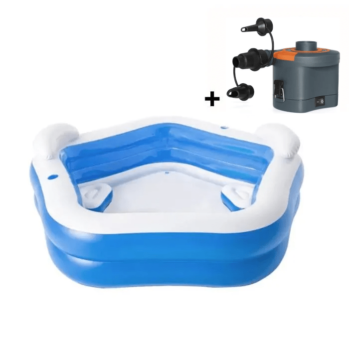 Kit Piscine gonflable BESTWAY - Family Fun - 213 x 206 x 69 cm - 2 anneaux - 575L + Pompe à pied AIR STEP 14L/cycle