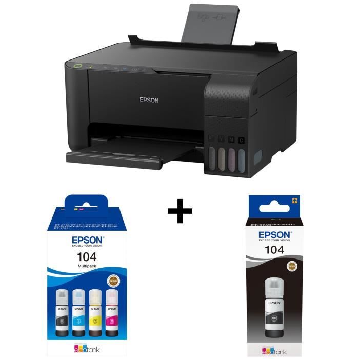 Pack EPSON : Imprimante Multifonction EcoTank ET-2712 3 en 1 Jet d'encre +  Kit EcoTank 104 Noir + Multipack 4 Couleurs EcoTank 104 - Cdiscount  Informatique
