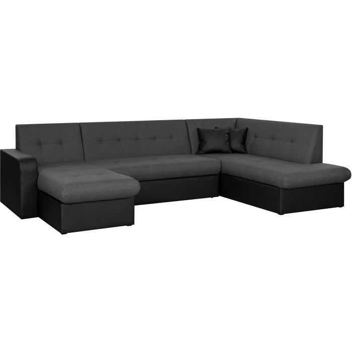 roman canape convertible panoramique 7 places tissu et simili anthracite et noir l 301 x p 189 x h 81 cm achat vente canape sofa divan cdiscount