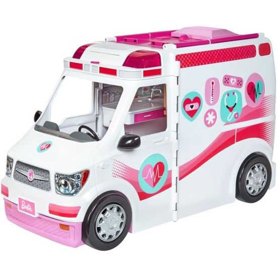 Barbie - Véhicule Médical 2 en 1 - Transformable en Hôpital  - Sons et Lumières - Dès 3 ans - 20 Accessoires