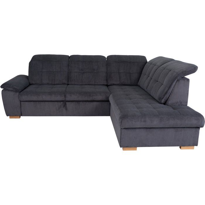 Canapé dangle convertible - BUNNY - Velours côtelé Anthracite - Coffre - 261 x 212 x 104 cm