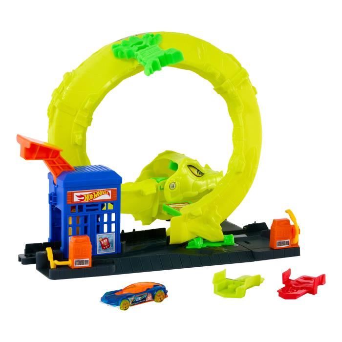 Hot Wheels Station Service Serpent Coffret avec véhicule en métal moulé à ’échelle 164 2 modes de jeu looping et piste Speed Snap JBM63