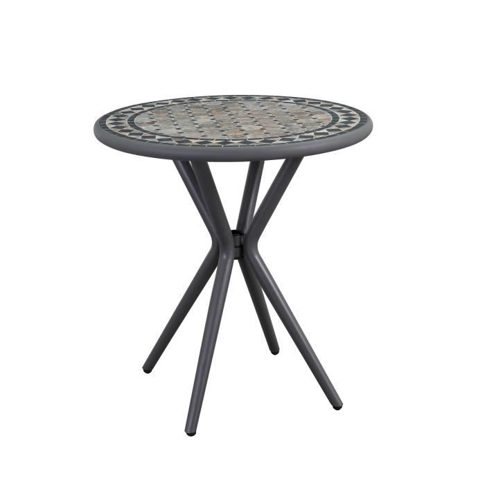 Table Mosaïque de jardin - Gris anthracite, céramique noir, marbre jaune - Métal - D 70 cm - Démontable