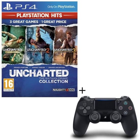 Pack Uncharted : The Nathan Drake Collection PlayStation Hits + Manette PS4 DualShock 4 Noire V2
