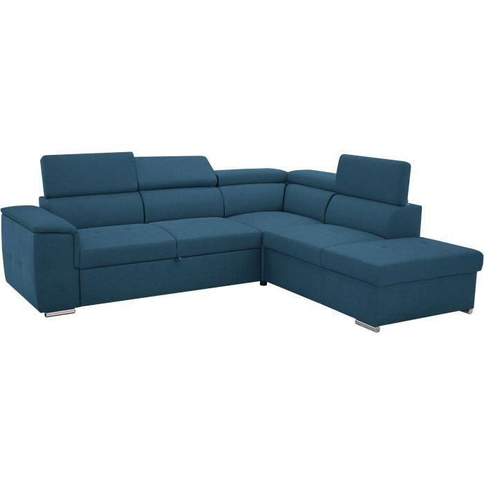 Canapé d'angle convertible réversible 5 places DAYTONA - Tissu bleu marine - Coffre de rangement - L