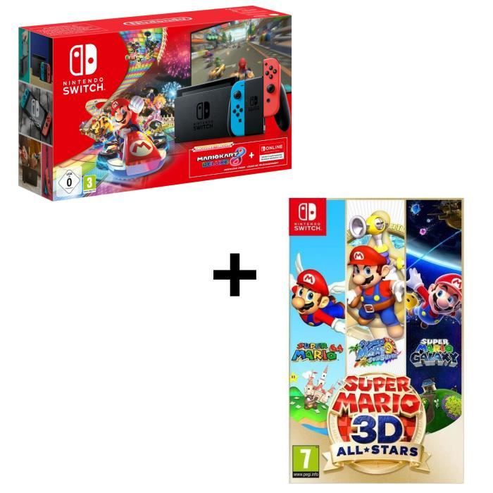 Pack Console Nintendo Switch Néon + Mario Kart 8 Deluxe (code) + 3