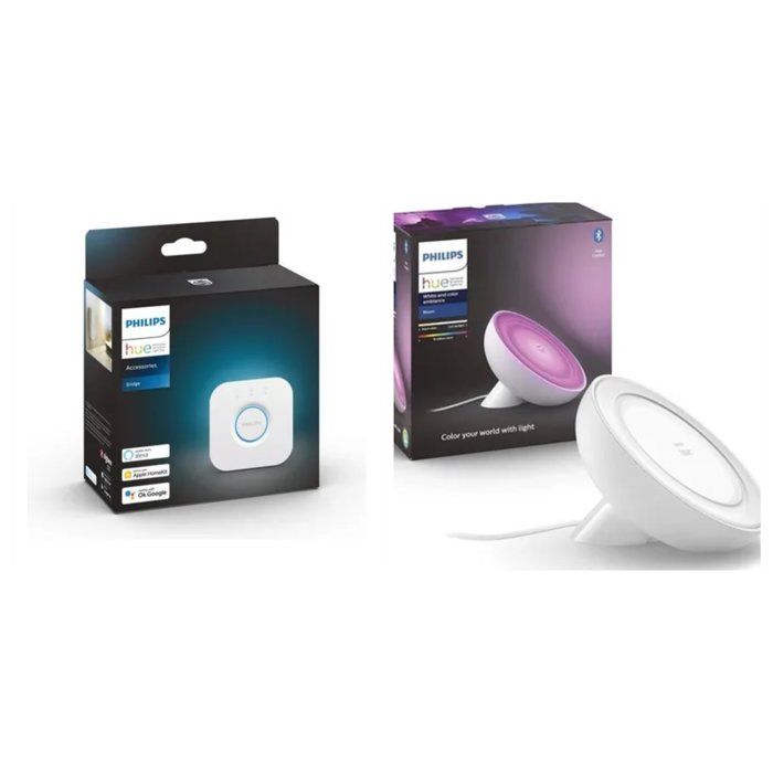 Philips Hue Bridge + Lampe à poser Bloom blanche