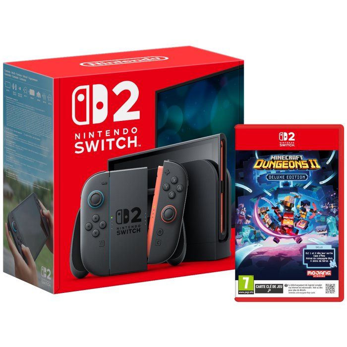 Pack Nintendo : Console Nintendo Switch 2 (Batterie remplaçable) + Minecraft Dungeons 2