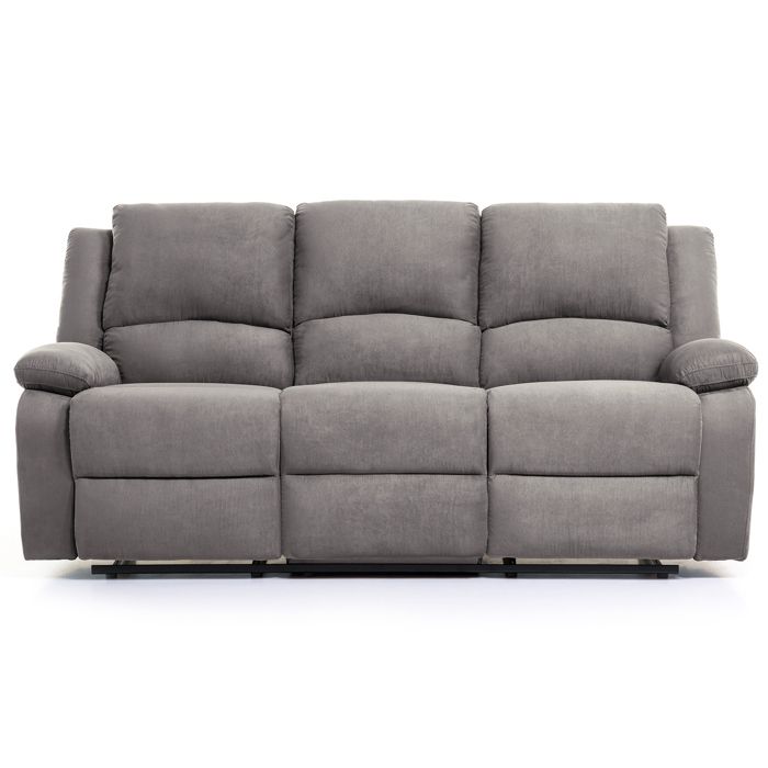 Relax Canapé De Relaxation Droit 3 Places Tissu Gris Contemporain L 190 X P 93 Cm