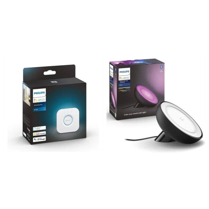 Philips Hue Bridge + Lampe à poser Bloom noire