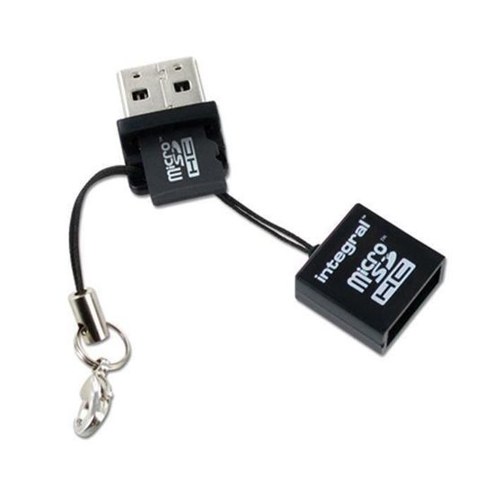 Lecteur de carte mémoire Micro SD - USB - INTEGRAL - Noir - Compatible microSD/microSDHC - Garantie 2 ans