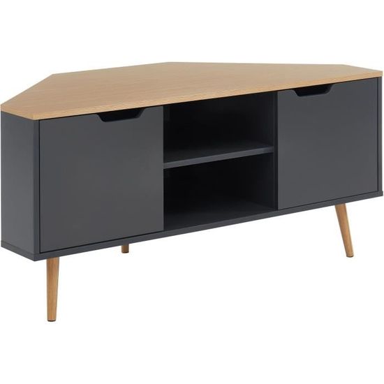 BAÏTA TV Bench Corner Cabinet, White and Oak Decor, Industrial Style