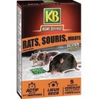 Céréales anti-rats, souris et mulots - KB HOME DEFENSE - 5x25g - Lieux secs - Gants offerts