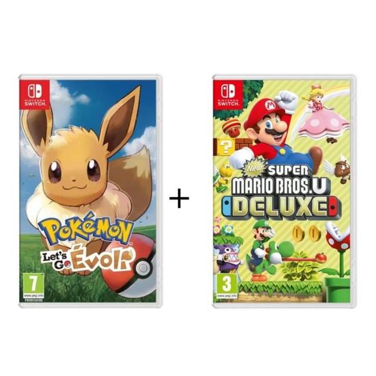 Pack 2 Jeux Nintendo Switch : Pokémon : Let's go, Evoli + New Super Mario Bros U Deluxe