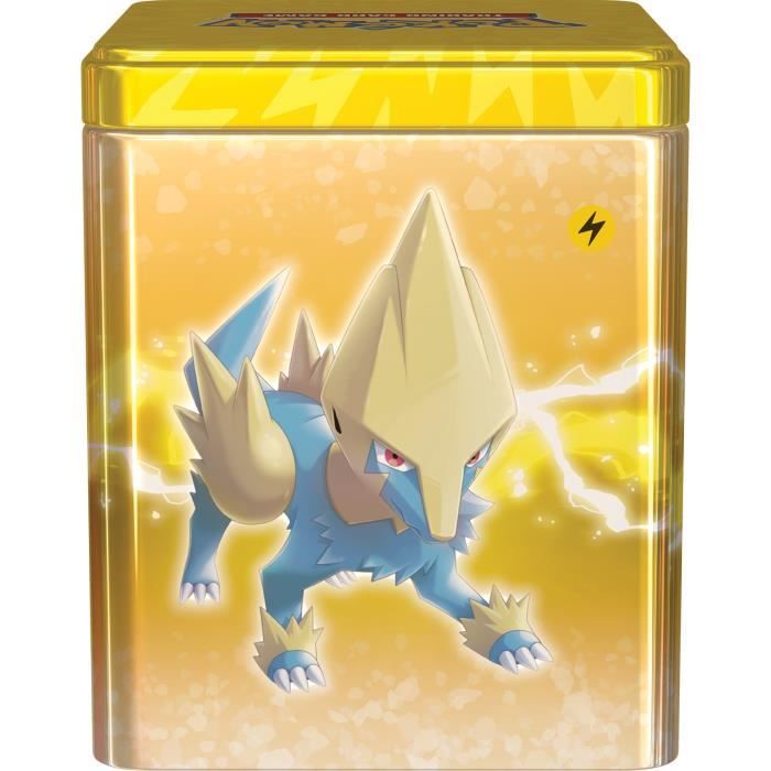 Boîte Empilable Métal Pokémon JCC - 3 Boosters Aléatoires + 2 Pages D'autocollants - Styles Psy, Métal, Dragon