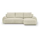 BRAND Canapé d'angle droit convertible 4/5 places MILO - Velours côtelés beige - Coffre de rangement - L 264 x H 84 x P 99/145 cm