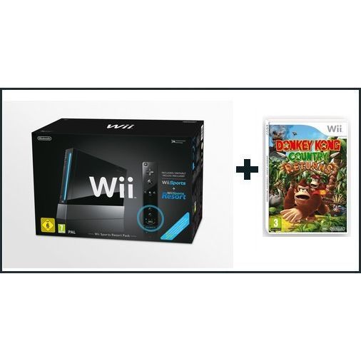 Wii NOIRE SPORTS RESORT + DONKEY KONG RETURNS  -  reconditionné disponible sur Cdiscount Seconde Vie