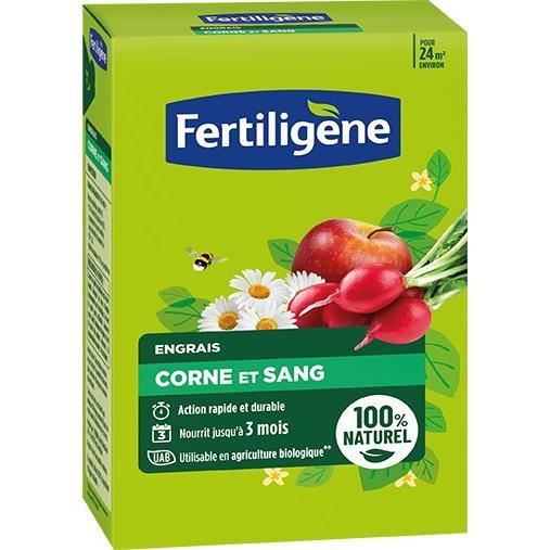 Engrais corne et sang FERTILIGENE - FCOSAN12 - 1,2 kg - Action rapide et durable - Nourrit jusqu'à 3