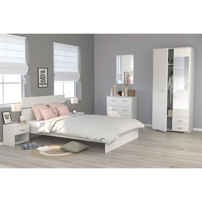 Cosmos Chambre Complete 140 X 200 Cm Contemporain Decor Blanc