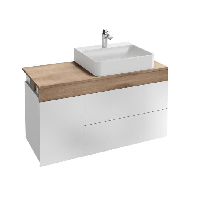 Jacob Delafon Meuble Salle De Bain Vasque A Poser A Droite Decor Chene Et Blanc L 103cm Sully Cdiscount Maison