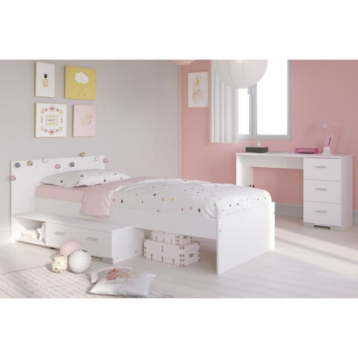 parisot chambre enfant complète 2 pièces - lit + bureau - style essentiel - décor blanc - cosmos