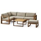 BOCARNEA Salon de jardin d'angle modulable LEVATA OTTOMAN - Bois d'acacia FSC - 6 personnes - Gris de lin + Housse incluse