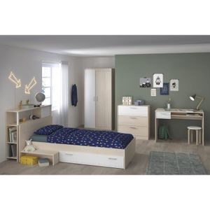CHAMBRE COMPLÈTE  PARISOT Chambre enfant complète - Tête de lit + lit + commode + armoire + bureau - contemporain - Décor acacia clair et blanc -