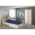 PARISOT Chambre enfant complète - Tête de lit + lit + armoire - Style contemporain - Décor acacia clair et blanc - CHARLEMAGNE-1