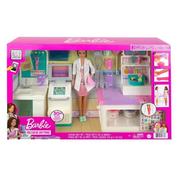 Coffret Clinique de Barbie - BARBIE - Poupée Docteur brune - Plus de 30  éléments et accessoires
