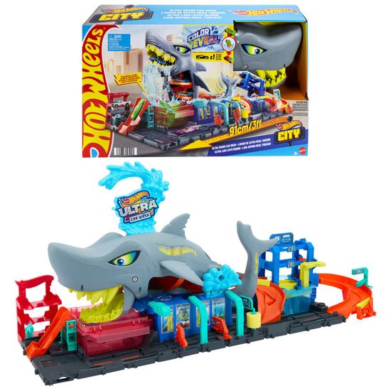 Hot Wheels Let’s Race Netflix - City Station De Lavage Requin Avec Voiture Color Reveal - HTN82